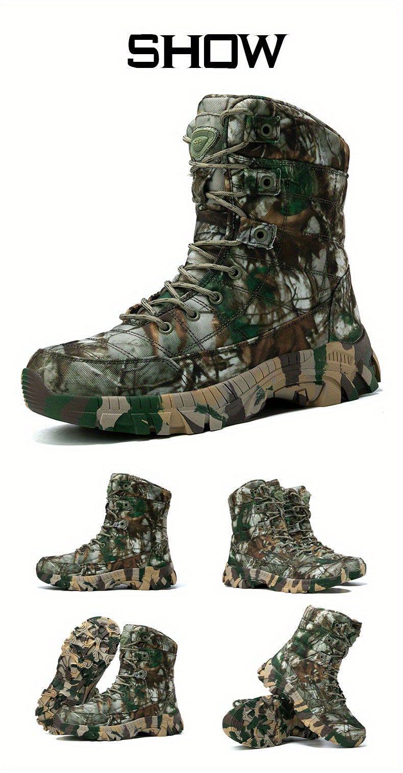 [Hunting & Adventure] 1 Pair Camouflage Oxford Cloth High-Top Hunting Shoes, Comfortable Lining & Rubber Outsole for Outdoor Hunting & Adventure