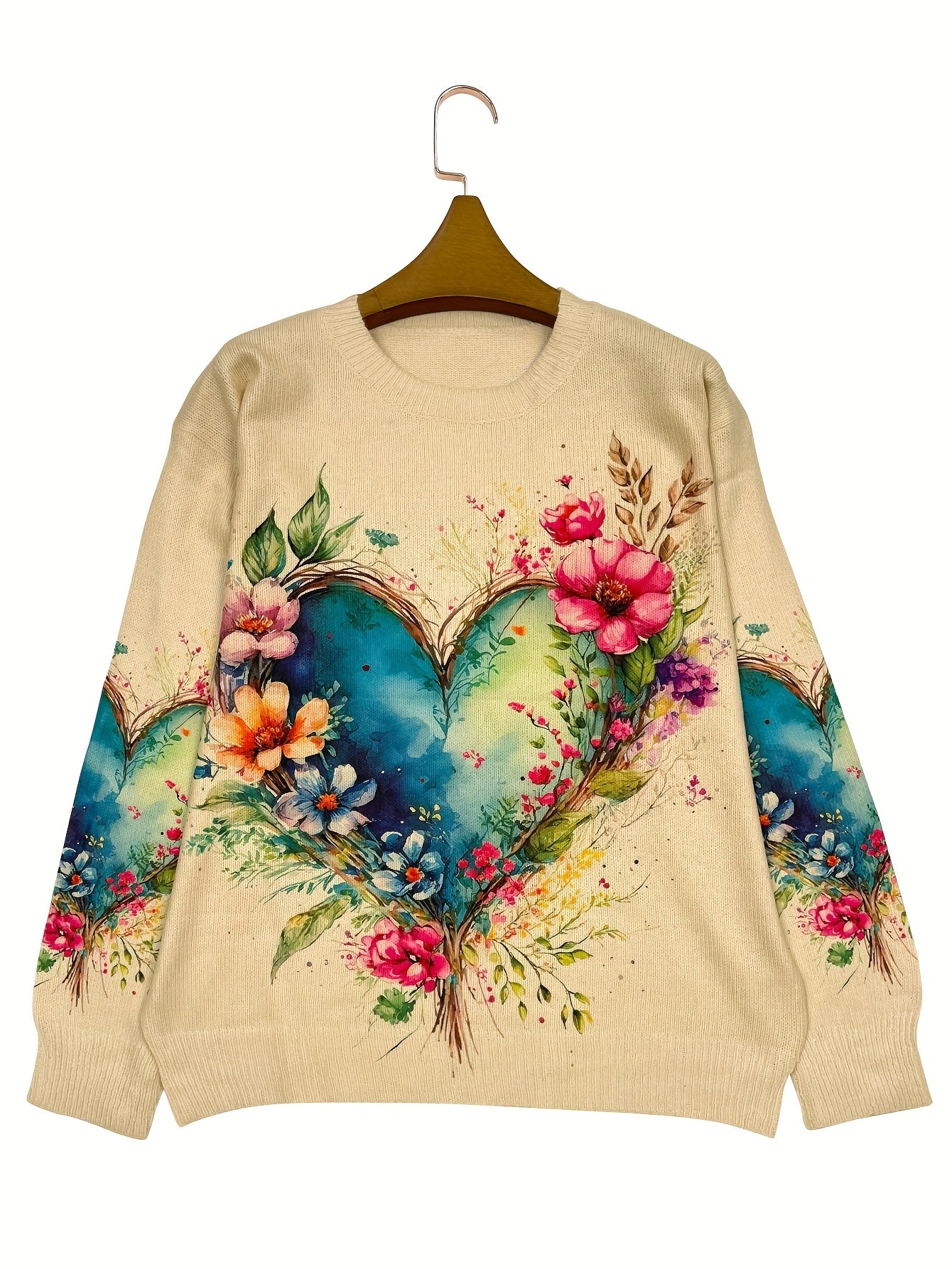 Women'S Lightweight -Effect Floral Print Sweater - All-Over Vibrant Flower Pattern, Casual Crew Neck Long Sleeve Top, Regular Fit for All Seasons, Cute Sweater, Versatile Fashion, Soft Texture, Everyday Outfit, Comfortable Texture, Trendy Women