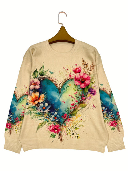 Women'S Lightweight -Effect Floral Print Sweater - All-Over Vibrant Flower Pattern, Casual Crew Neck Long Sleeve Top, Regular Fit for All Seasons, Cute Sweater, Versatile Fashion, Soft Texture, Everyday Outfit, Comfortable Texture, Trendy Women