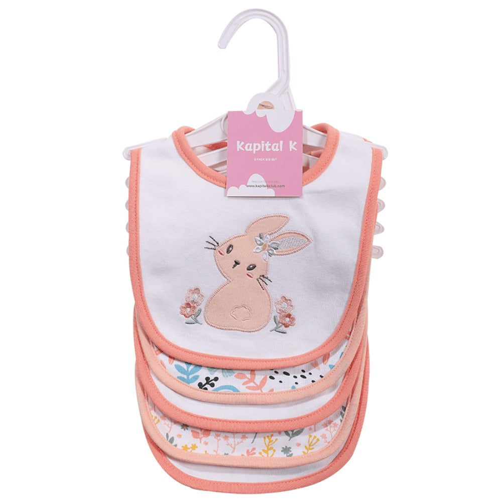 Cotton Baby Bibs 5-Pack - Cartoon Embroidered