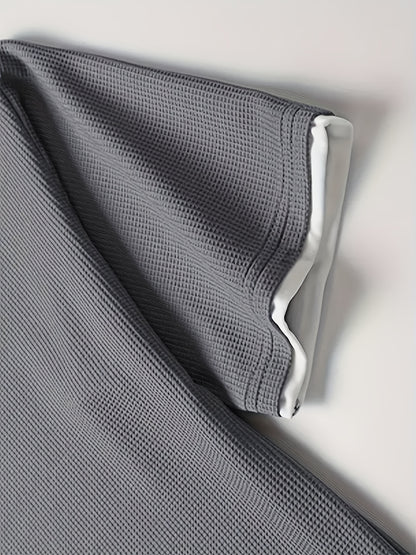 Spring And Summer Men'S Loungewear Waffle Pajamas Solid Color Gray Men'S Short Sleeves Spring And Autumn Style Can Be Worn Outside Men'S Elastic Waist Shorts Set Luxury Home Pajamas Single Pocket