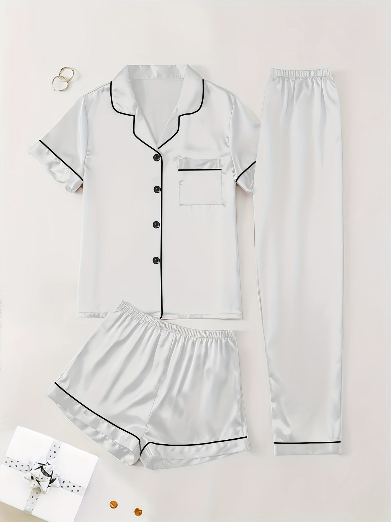 Women's Champagne Satin Short-Sleeve Pants - product view 47