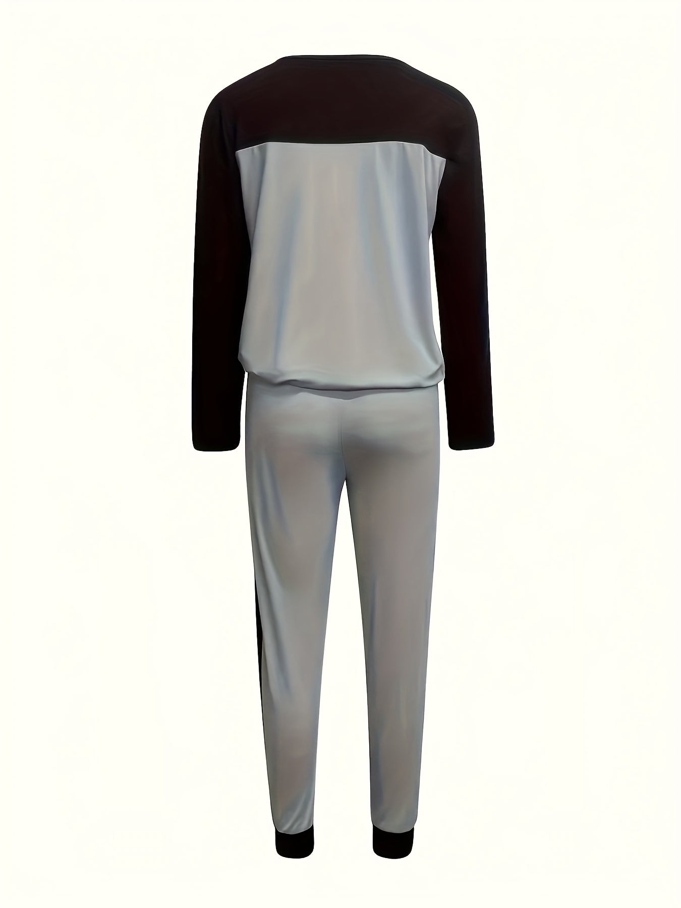 Fashionable Autumn And Winter Casual Elegant Color-block Round-neck Long-sleeve T-shirt with Pants Two-piece Set