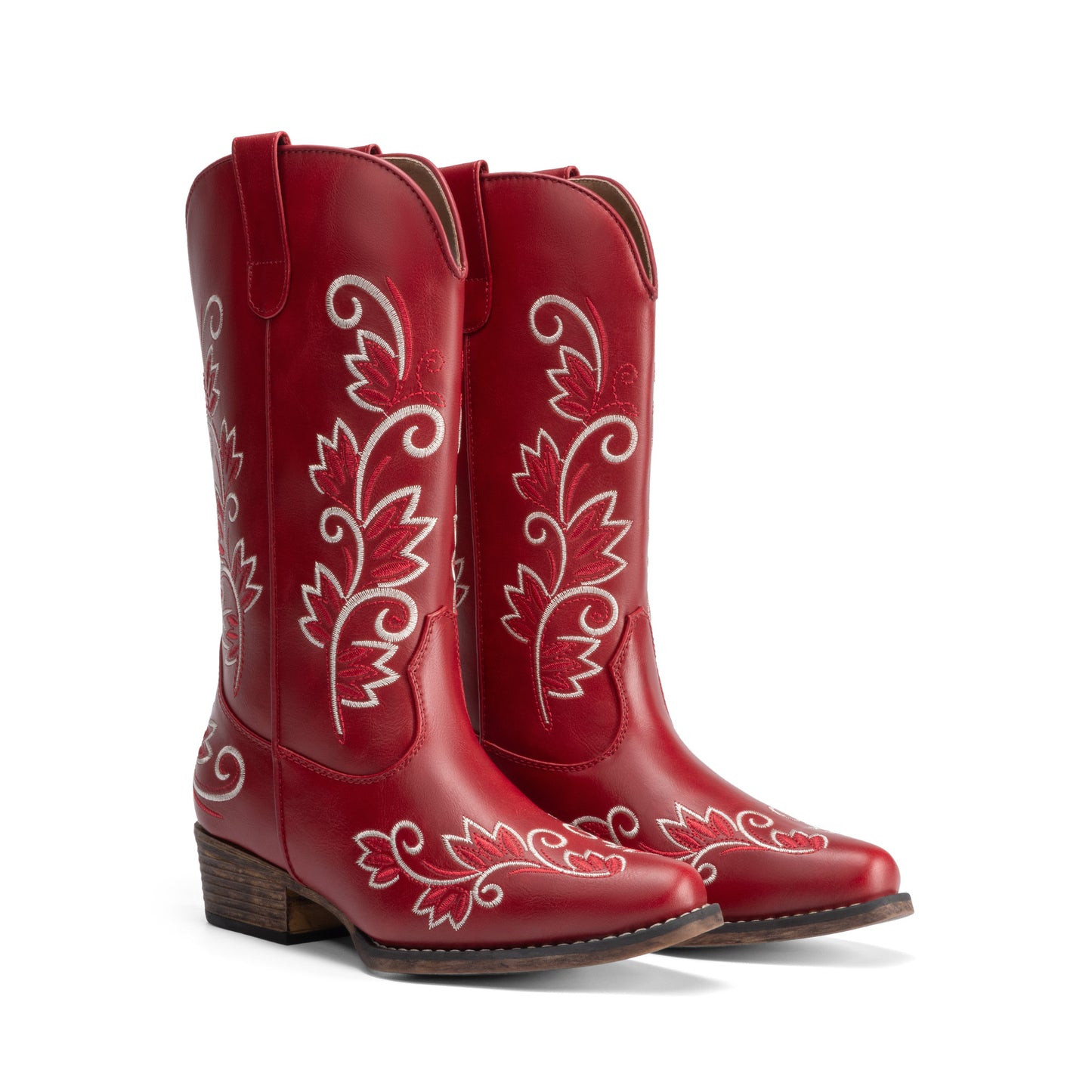 DREAM PAIRS Women's Cowboy Cowgirl Western Mid Calf Boots Square Toe Embroidered Stitched Pull On Country Boots with Low Chunky Heel