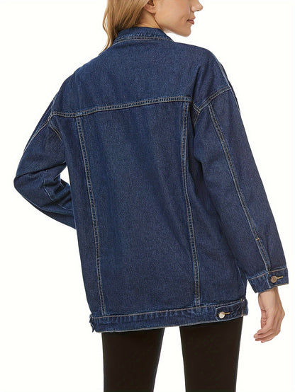 Women'S Oversized Mid-Length Denim Motorcycle Jacket