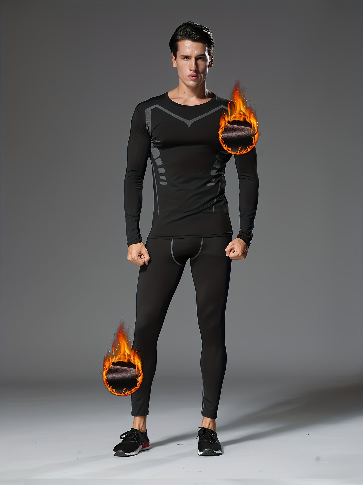 6pcs Men's Printed -Lined Sports Underwear Set: Warm Training Gear for Fall And Winter, Morning And Night Running Fitness Wear