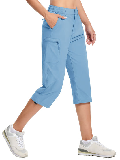 Women'S Summer Hiking Capri Pants - Lightweight, Quick Dry, Stretchy, Zipper Pockets, Adjustable Waist & Cuffs For Outdoor Travel, Hiking, Camping, Fishing, Casual Wear Long Shorts