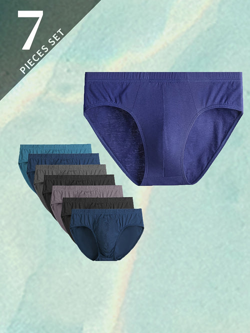 Men'S 7-pack Of 100% Underwear - Random Solid Color, Multi-Piece Discount, Medium Stretch, Knitted Fabric Underwear, Comfortable And Breathable, Casual Classic Fit - All Season