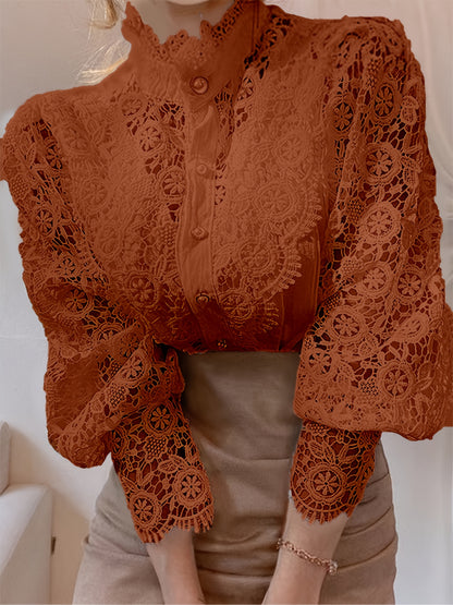 [Plus Size Floral Panels] Plus Size, French Loose Chic Buttons, Heavy Lace, Cut-Out Floral Panels