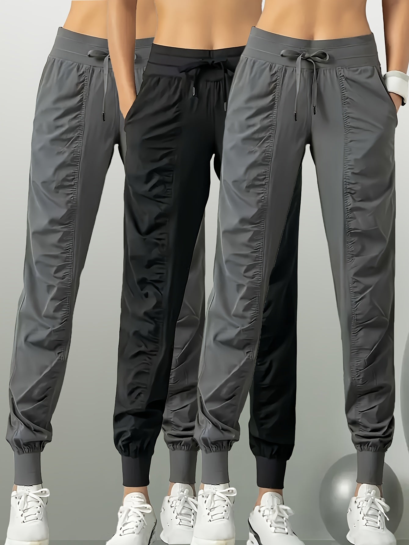 3pcs Women's Quick-Dry Training Tracksuit Pants - Slim Pleated Athletic Joggers with Drawstring Waist & Side Pocket, Gym Workout Pants Suitable for Running,, Gym - Spring Summer Fall Solid Color (Machine Washable)