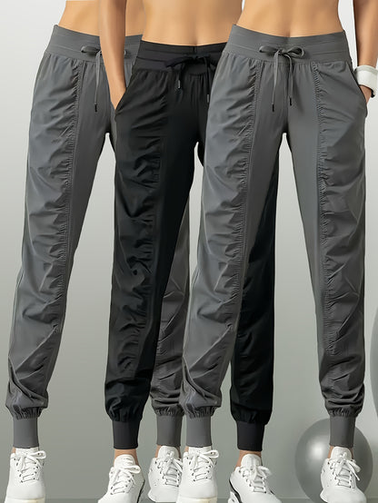 3pcs Women's Quick-Dry Training Tracksuit Pants - Slim Pleated Athletic Joggers with Drawstring Waist & Side Pocket, Gym Workout Pants Suitable for Running,, Gym - Spring Summer Fall Solid Color (Machine Washable)