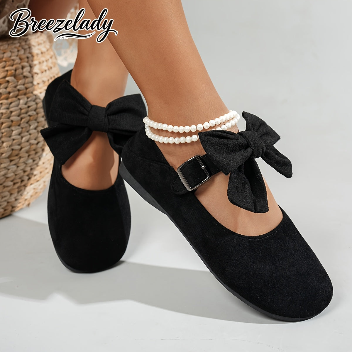 Old Beijing Cloth Shoes Mother'S Shoes New Genuine Metal Buckle Bow Single Shoes Black Work Shoes Soft Sole Comfortable Work Shopping Shoes, Women Shoes