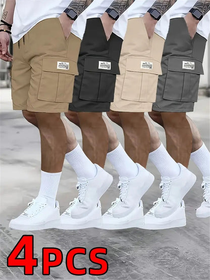 4pcs Set - Men'S Shorts, Casual Loose Shorts, Perfect Choice, Large Pocket Workwear Shorts, Summer Workwear Shorts Men'S Five Quarter Pants Ins Trendy Straight Leg Casual Five Quarter Shorts Couple Basketball Pants