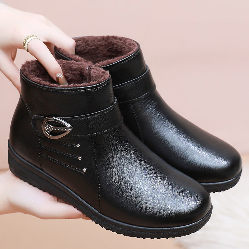 Middle-aged and Elderly Women'S Shoes Winter Soft Sole Non-slip Boots Thickened Fleece Short Boots Elderly Women'S Warm Shoes Grandma'S Shoes