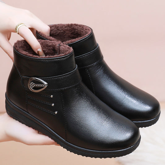 Middle-aged and Elderly Women'S Shoes Winter Soft Sole Non-slip Boots Thickened Fleece Short Boots Elderly Women'S Warm Shoes Grandma'S Shoes