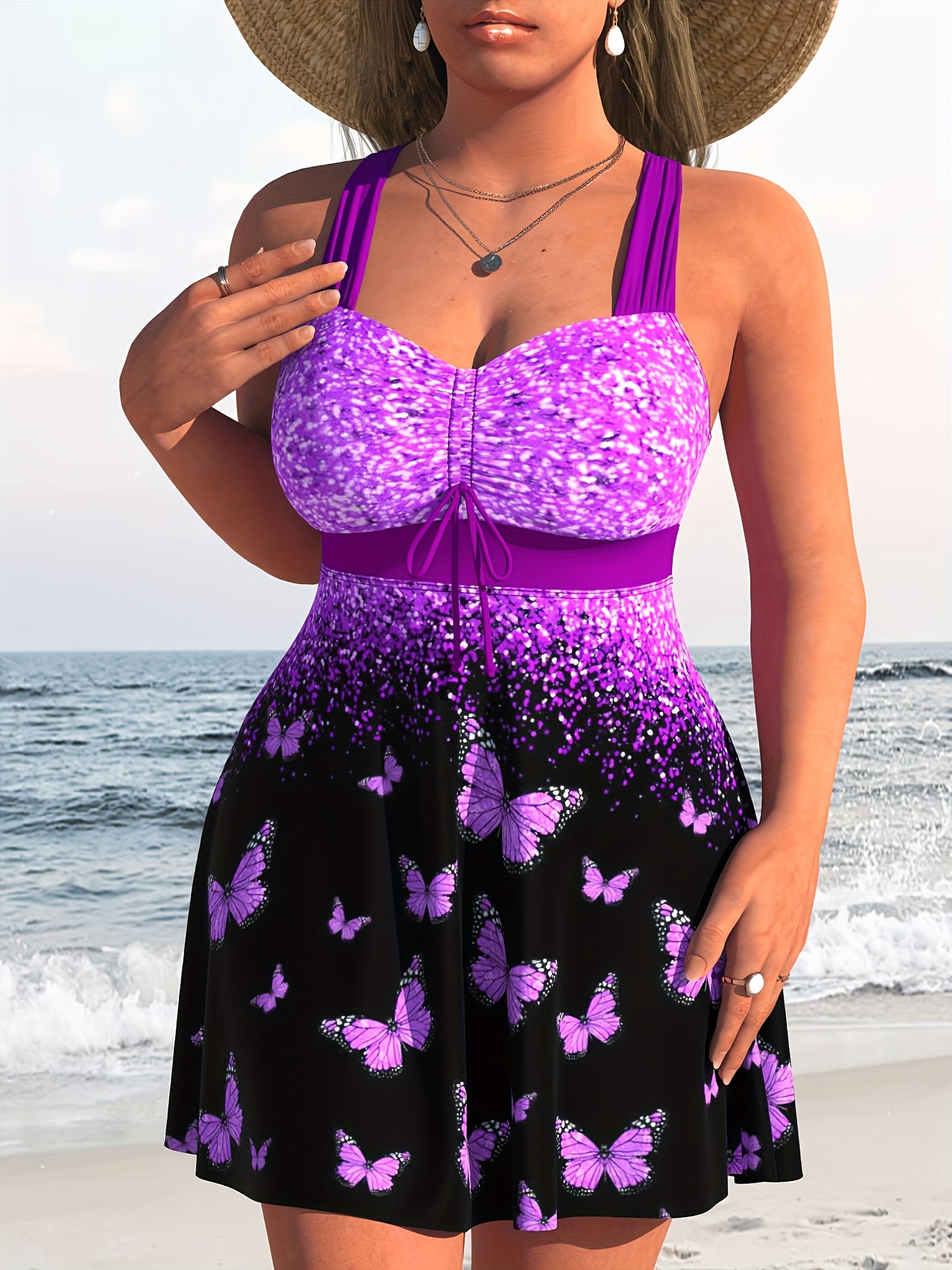 Fashionable Women's Pink Bubble Tankini Swimsuit Set