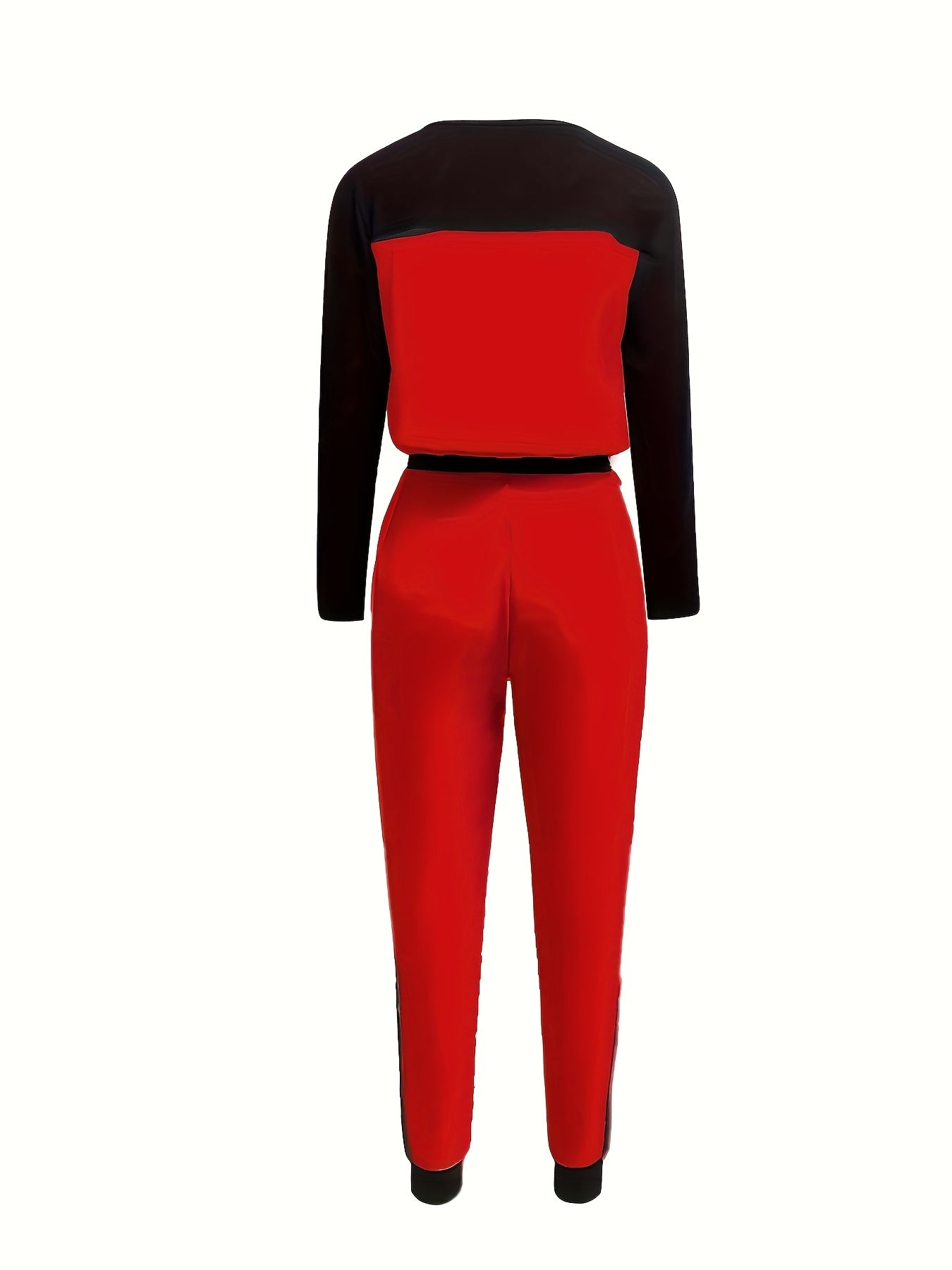 Fashionable Autumn And Winter Casual Elegant Color-block Round-neck Long-sleeve T-shirt with Pants Two-piece Set
