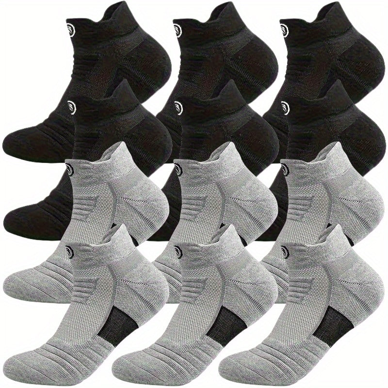 12 Pairs of Men's Thick Towel Fabric Sole Anti-slip and Moisture-absorbing Sports Socks, with Cushioning and Breathable Design, Suitable for Marathons, Outdoor Sports, Casual Wear, Sporty Style, Enhanced Stitching, and an Active Lifestyle