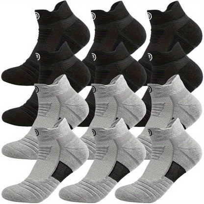 12 Pairs of Men's Thick Towel Fabric Sole Anti-slip and Moisture-absorbing Sports Socks, with Cushioning and Breathable Design, Suitable for Marathons, Outdoor Sports, Casual Wear, Sporty Style, Enhanced Stitching, and an Active Lifestyle