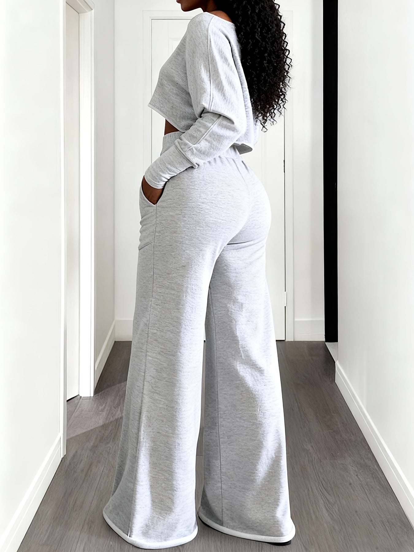Fall And Winter 2pcs Women's Cropped T-Shirts & High-Waisted Sweatpants Set - Drawstring Waist Straight Leg Lounge Set, Winter Outfits, Women Two Piece Outfits for Ourdoor, S, Pant Suits for Women 2pcs, Women's Winter Outfits Set