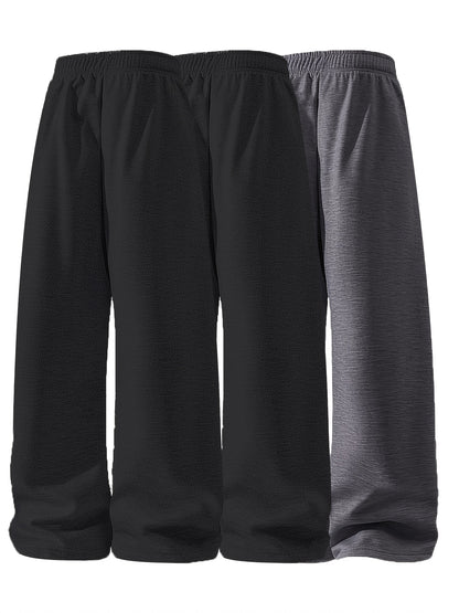 3pcs Men's Lightweight Soft Joggers - Loose Fit Straight Leg Pants Waist, Light Grey & Black/Dark Grey, All-Season Comfort Suitable for Gym, Casual Wear, Everyday Use - Straightforward Casual Style (Stock Available)