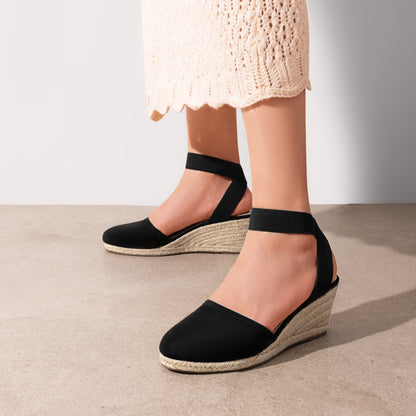Women's Elastic Ankle Strap Espadrilles Wedge Sandals Closed Toe Platform For Women Ankle Strap Casual Comfortable Wedge Sandals Breathable And Comfortable, Suitable For Spring, Summer And Fall