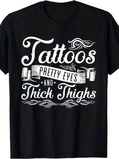 Plus Size - Plus Size - Women'S Plus Size Thigh Tattoo Inspiration Casual T-Shirt 2026 New, Black, Machine Washable, 1pc, 180G, Round Neck, Zodiac Pattern, Halloween Gift, Christmas Gift, Birthday Gift, New Year Gift