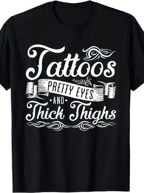 Plus Size - Plus Size - Women'S Plus Size Thigh Tattoo Inspiration Casual T-Shirt 2026 New, Black, Machine Washable, 1pc, 180G, Round Neck, Zodiac Pattern, Halloween Gift, Christmas Gift, Birthday Gift, New Year Gift