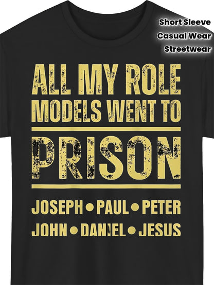 Unisex Black T-shirt| All My Idols Went to Jail Joseph Paul Peter John Daniel Printed Casual Streetwear Top, Suitable for Beach and Sports, Outdoor Wear, Casual Wear for All Seasons, Round Neck, Regular Fit, Short Sleeves, for Teenager