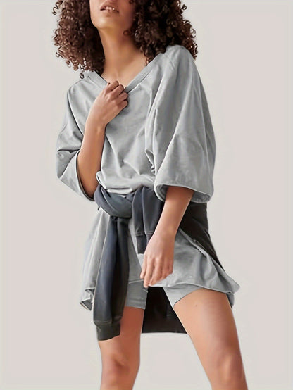 Women'S 2pcs Set Featuring Oversized Biker Shorts And a Reversible