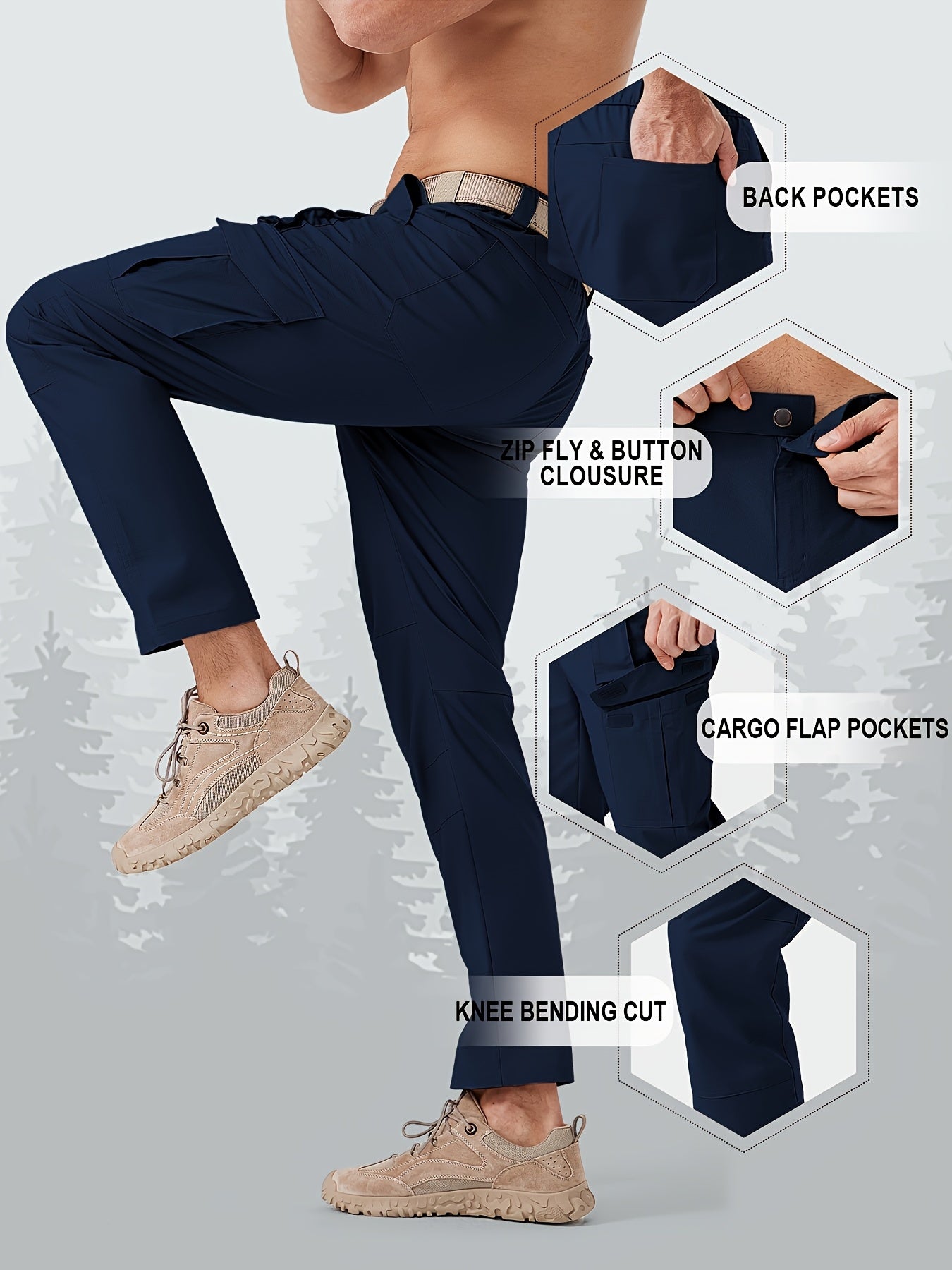 31' Men's Work Pants Cargo Pants Loose Casual Multi Pockets Outdoor Pants Color Block Straight Leg Cargo Pants with 8 Pockets