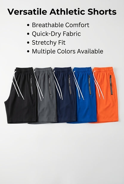 5pcs Pc (5-Color Multi) Men's Summer Athletic Shorts with Elastic Drawstring Waist & Zipper Pockets - Lightweight Breathable Fabric, Regular Fit Mid-Rise Suitable for,, Gym, Casual Wear - Smooth Texture Shorts