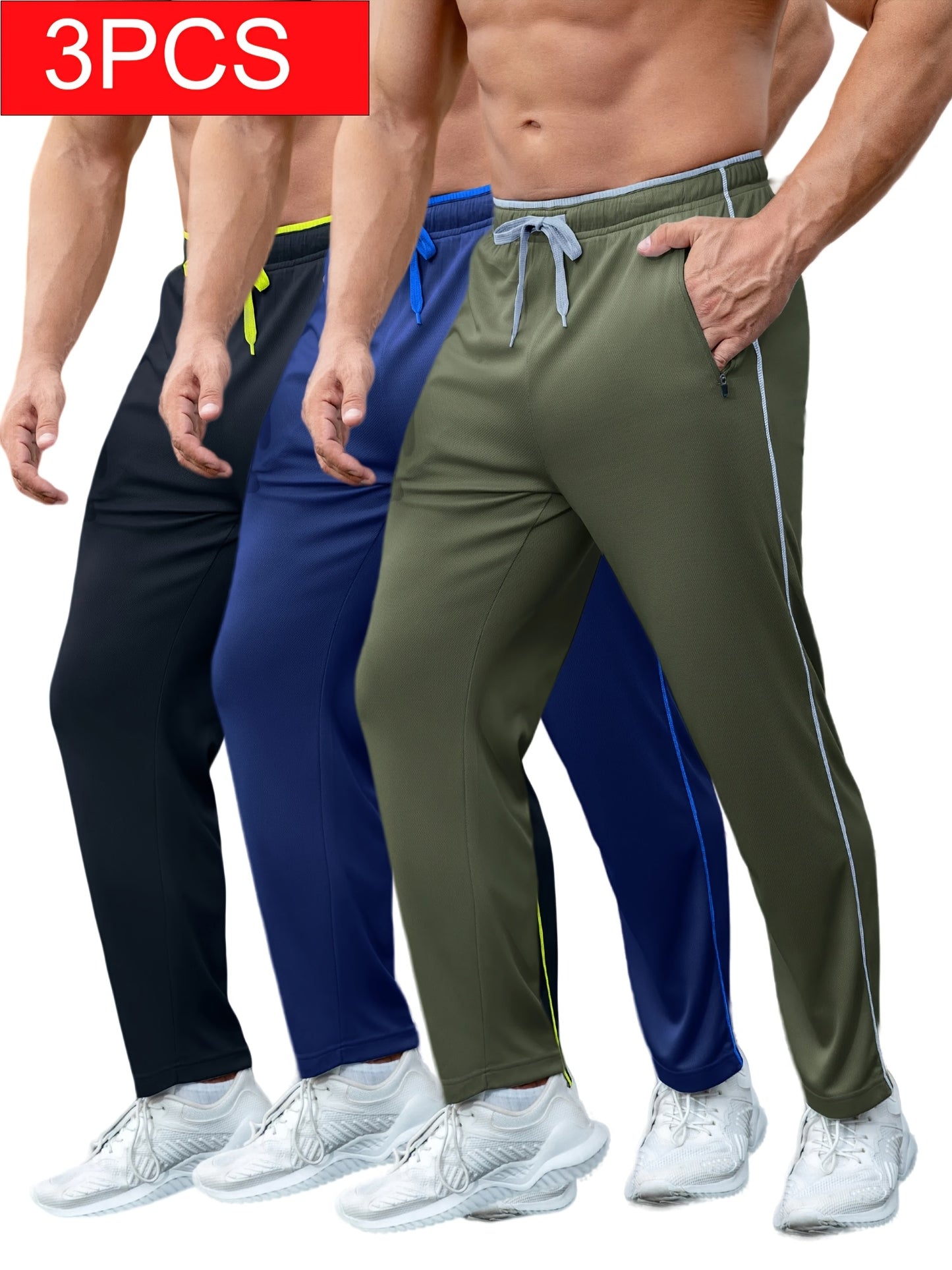3Pack Men'S Lightweight Sweatpants With Pockets Open Bottom Athletic Pants For Workout, Jogging, Gym, Running, Training