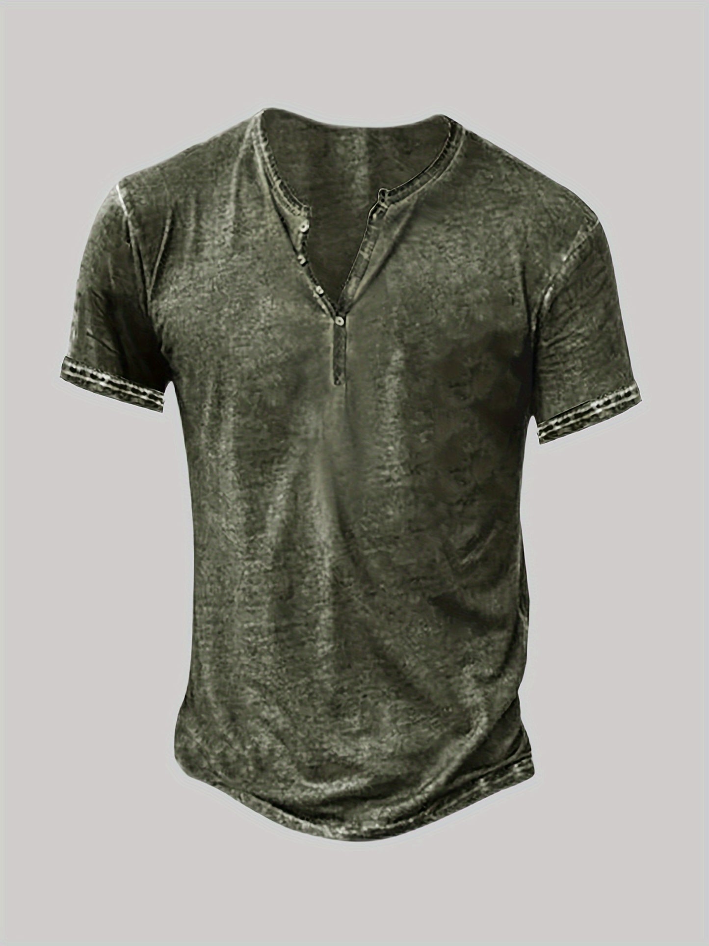 1Men'S Distressed Henley Shirt- Slim Fit Short Sleeve Button-Up T-Shirt with V-Neck& Placket Detailing, Machine Washable Casual Shirt in Olive Green, Black, Blue, Burgundy, Sporty Apparel| Athletic Style| Comfortable Tee