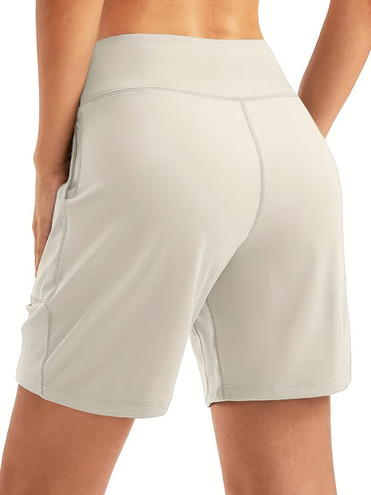 3pcs Women's Elastic-Waist Loose-Fit Casual Sports Shorts with Pockets - Mid-Stretch Breathable Fabric, Solid Color for Gym, Yoga & Casual Attire - Elegant Special Collection, Gym Apparel | Functional Pockets | Stretchable Fabric