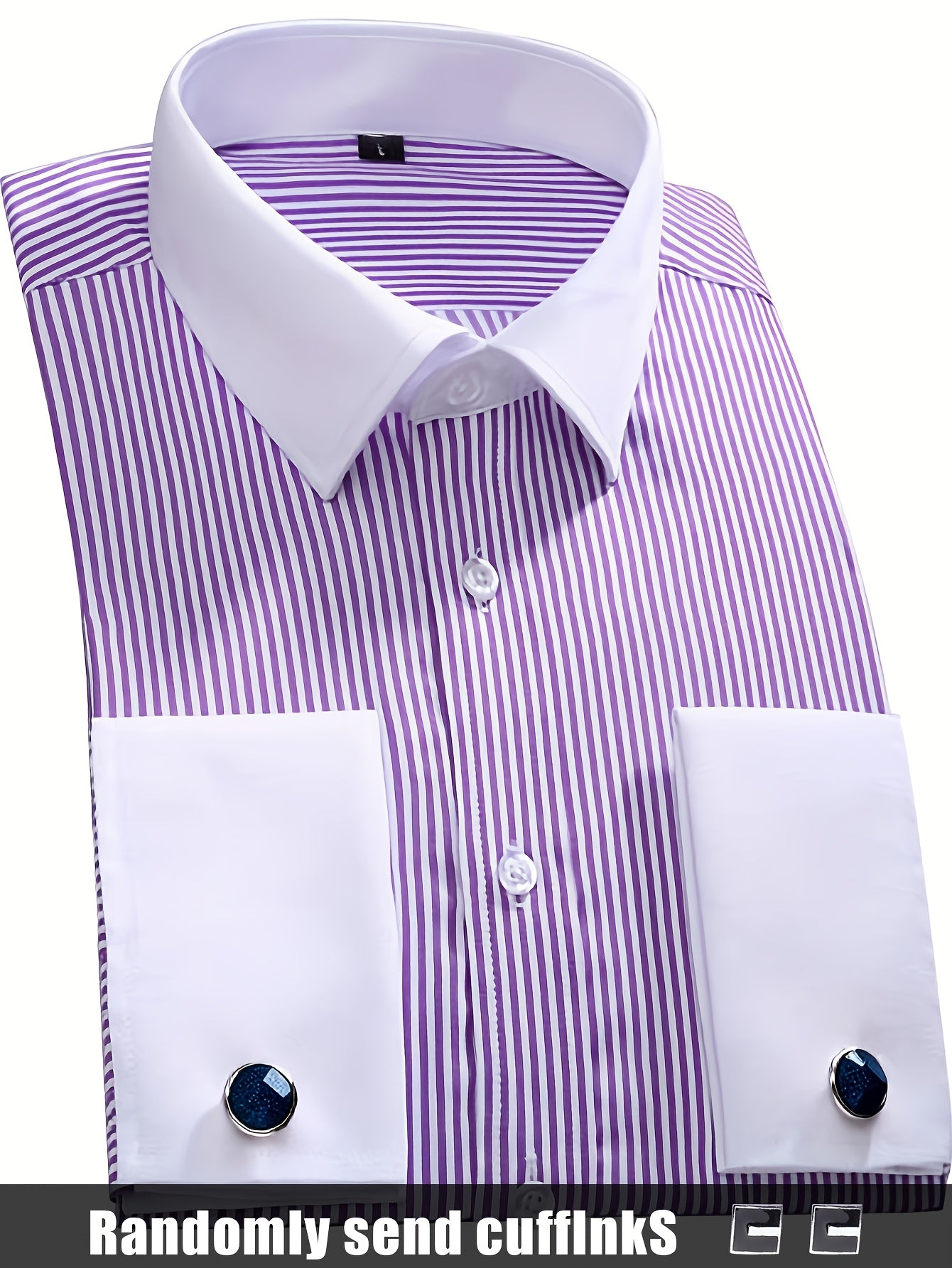 2025 New Men'S French Shirt Double-Barrel Sleeve Business Formal with Premium Cufflinks, Wedding Banquet Office Elegant Slim Fit