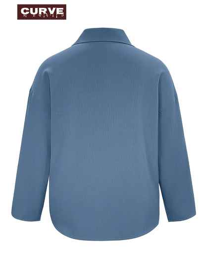 Plus Size Elegant Casual Shirt- Spring, Summer And Autumn Women's Fashion New Casual Vacation Style Solid Colour Cuffs Long Sleeve Shirt-Comfortable And Stylish Fashion And Classic For Women
