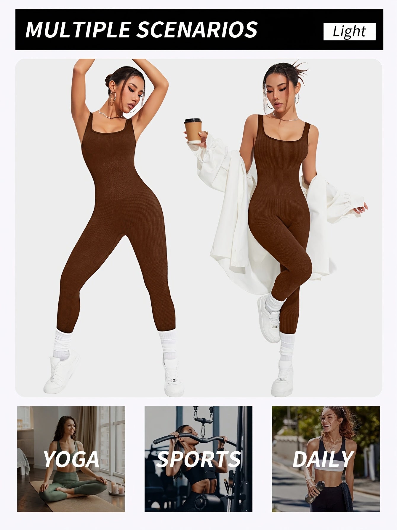 2pcs - Women'S Autumn And Winter Sleeveless Square Collar Long Jumpsuit, 90% Nylon And 10% Elastic Fiber Fabric Comfortable, Thick, Impermeable Washable And Reusable, Suitable For Any Activity Occasion, Exercise, Fitness, Pilates, Running, Yoga