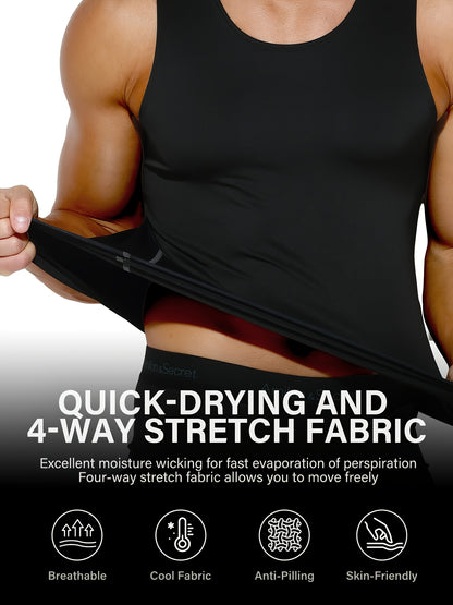 5-Pack Men'S Compression Shirts - Tummy Control Waist Trainer Vest, Sleeveless Body Shaper with Neoprene Filler, Medium Stretch Athletic Base Layer for Workout & Casual Wear, Ruched Design for Enhanced Support, All-Season Slimming Shapewear, Waist Trainer