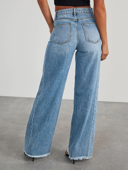 Women's High-Waisted Wide Leg Jeans - Casual Baggy Stretch Denim Pants with Pockets