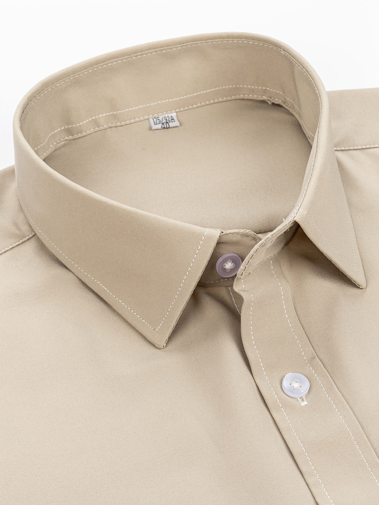 2pcs Men's Long Sleeve Dress Shirts - Elegant White, Stretchy Fabric, Business Casual, Unwrinkled, Single-Breasted with Lapel Collar, All-Season Wear, Casual Attire|Elegant Lapel Shirt|Stretchy Fabric