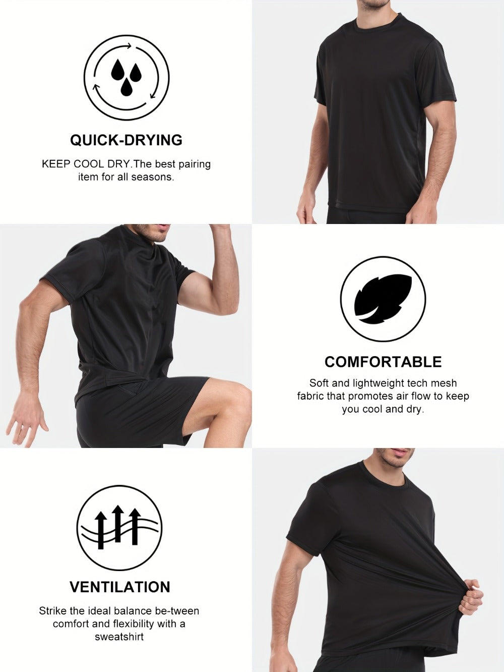 Men's Performance T-Shirt - Crew Neck Short Sleeve 648997