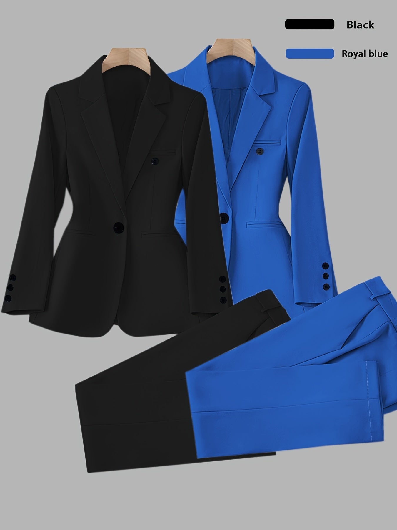 Elegant Women's Suit Set, Fashionable Business Style Solid Color Professional Blazer and Trousers 4pcs Set