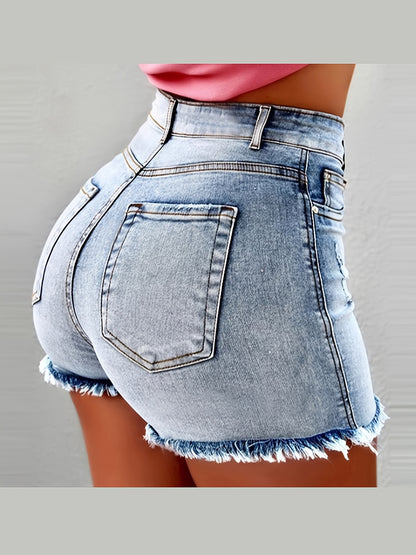Dark Blue Denim High-Waist Denim Shorts - product view 2