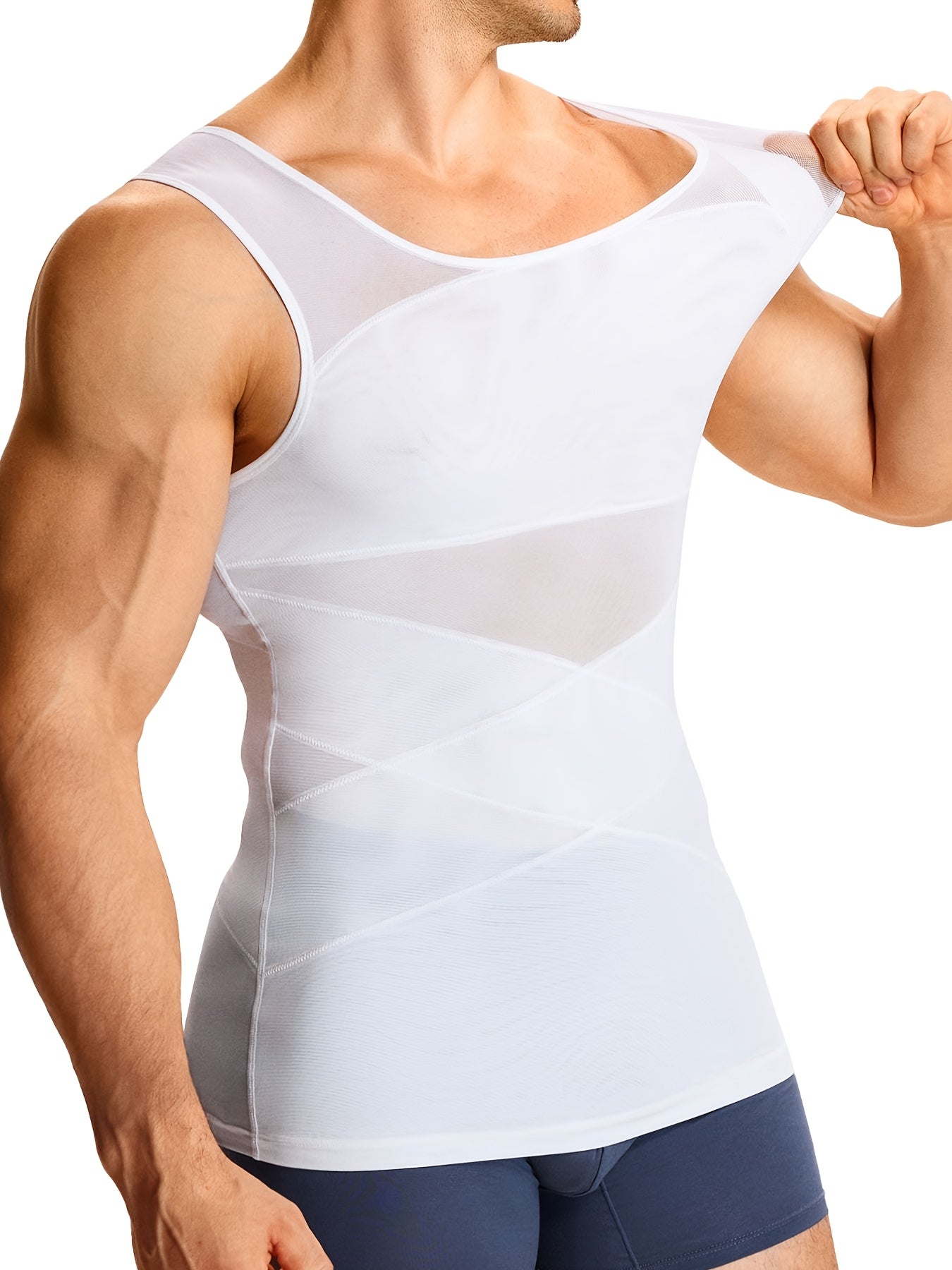 Men's High-Elasticity Compression Tank Top - Breathable Tummy Control Shirt with Semi-Sheer -Back, Tight-Fit Sleeveless Shirt Suitable for Gym, Postpartum & Body Shaping, Year-Round Wear