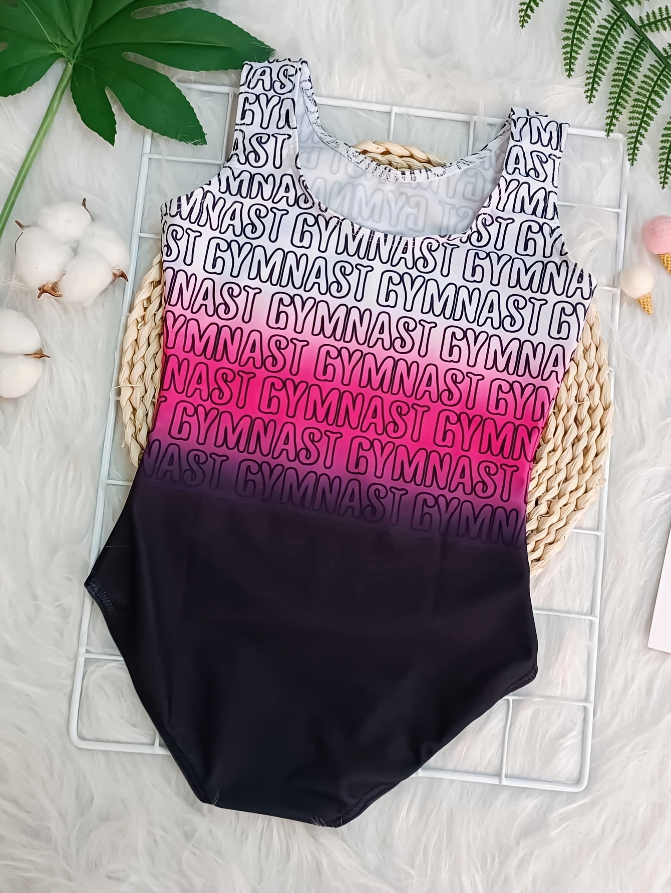 [Gymnastics Leotard Set] Girls' Gymnastics Leotard Set with Gradient Letter Print, Sleeveless Dance Leotard Bodysuit for Ballet Gymnastics Practice, Perfect for Outdoor, All Seasons, Gift for Back-to-School Season, Beach Essentials, Perfect for Outdoor