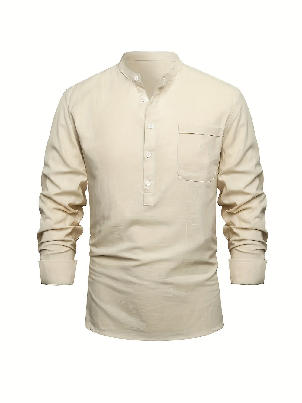 Men's Solid Plus Size Long Sleeve Casual Shirt - Stretch