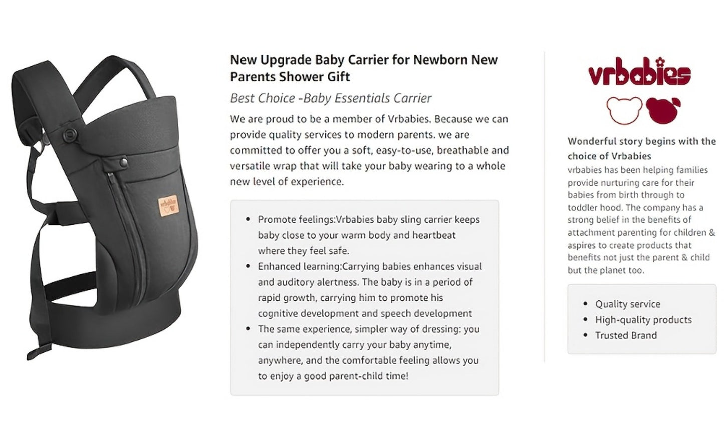 Baby Carrier - Breathable Vrbabies Ergonomic Wrap