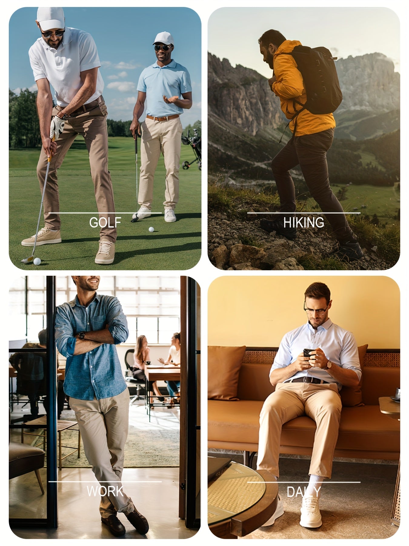 Men's Golf Pants - Lightweight Quick-Dry Stretch Formal & Casual Trousers, Straight Fit with Belt Loop, High Quality Breathable Fabric for Golf, Office, Evening Events - All-Season Mens Athletic Pants, Sports Leisurewear, Metallic Button Details, Work Tro