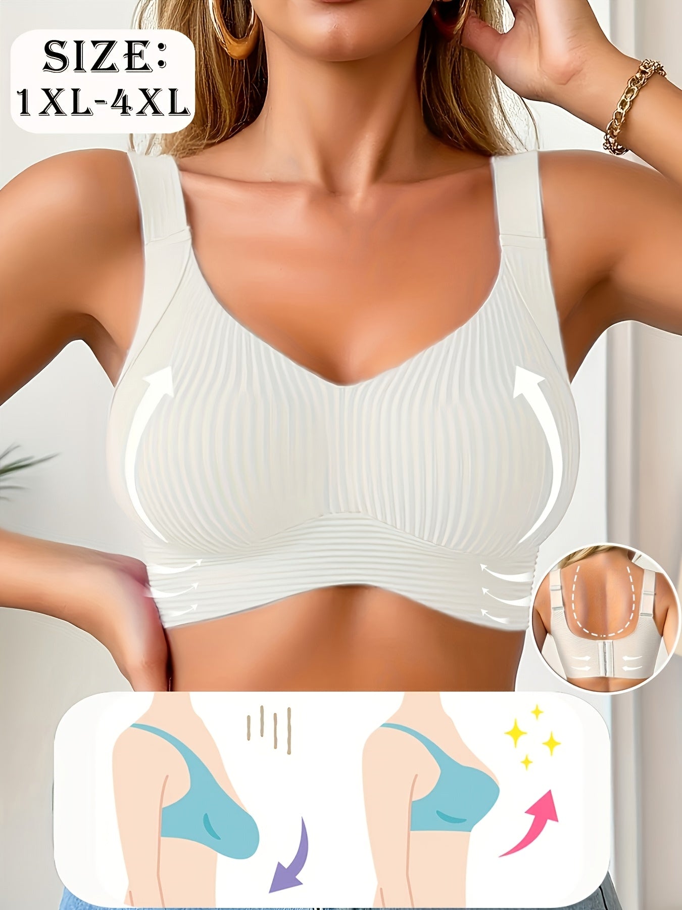 4pcs Women's Full-Cup Plus-Size Wire-Free Bras - High-Support Push-Up Lift & Shaping, Adjustable Wide Straps, Seamless Non-Detachable Cups, Soft Breathable Suitable for Mature Ladies, Elegant Collection, Machine Washable for Daily Wear